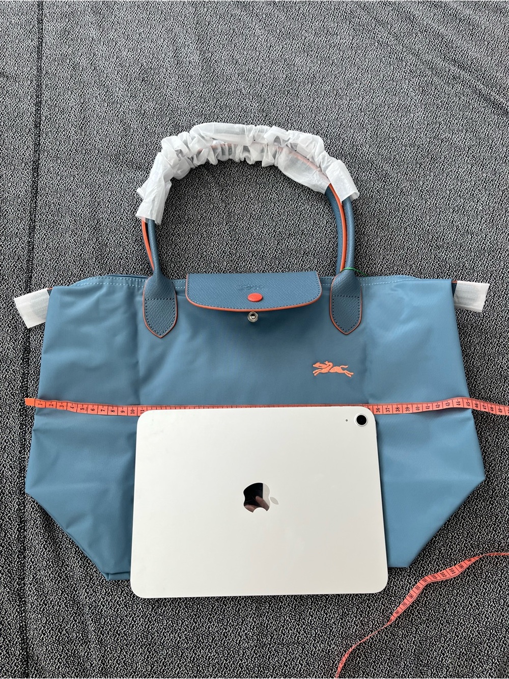 Longchamp Blue Tote with Orange Trim large